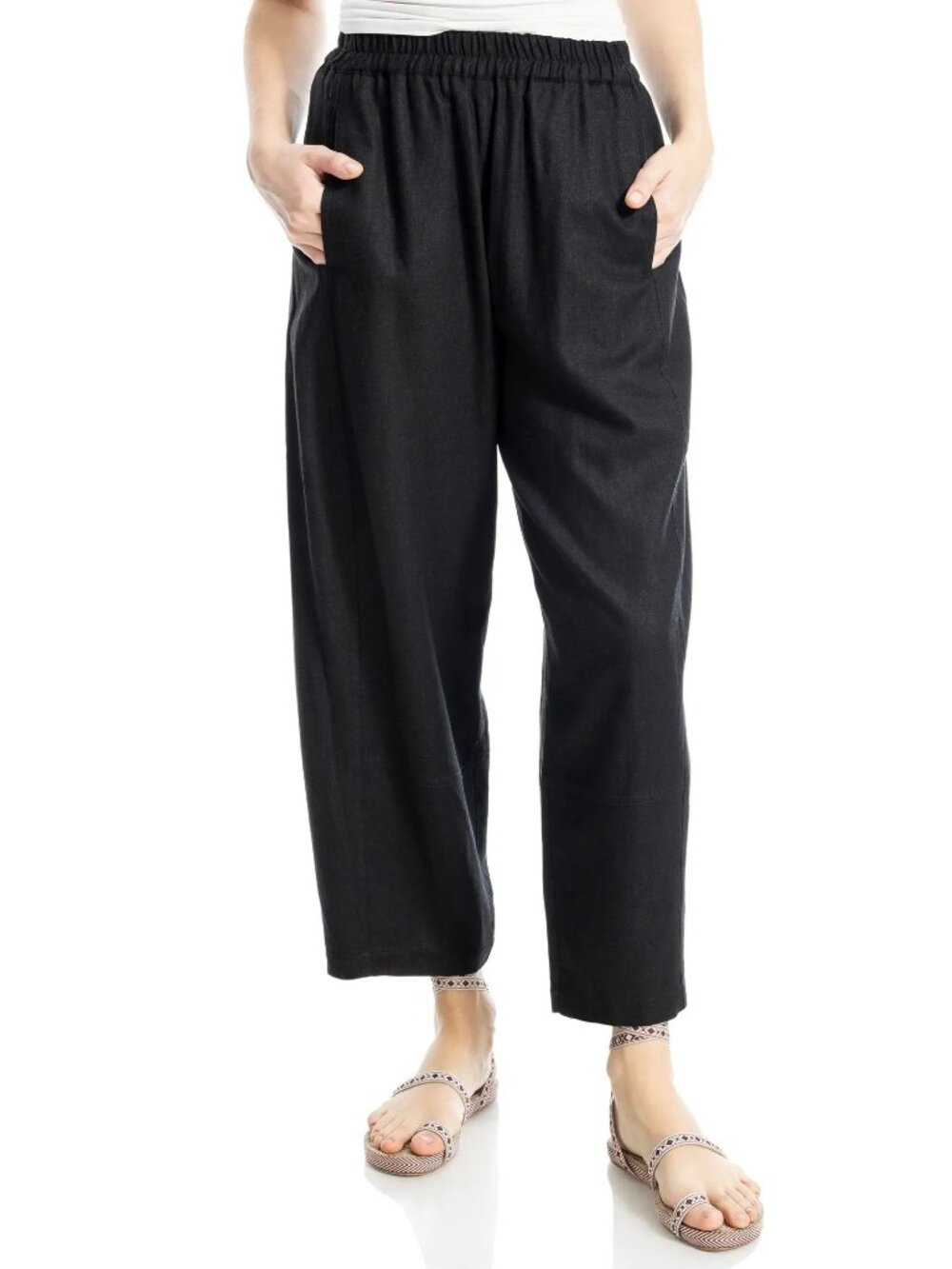 Max Studio Crop Linen Blend Barrel Leg Pants Black Size XS Lagenlook Minimalist